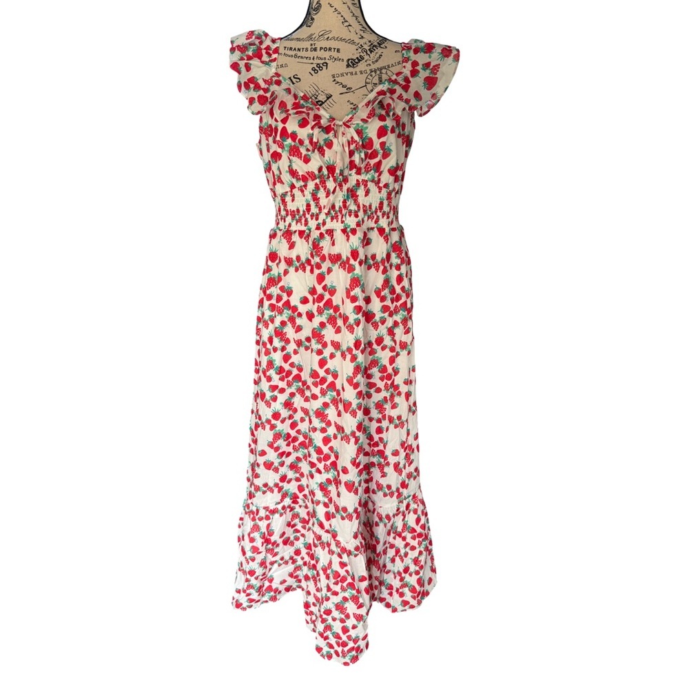 Betsy Johnson Strawberry Print Ruffled Smocked Maxi Dress NWT Size M - Picture 6 of 10
